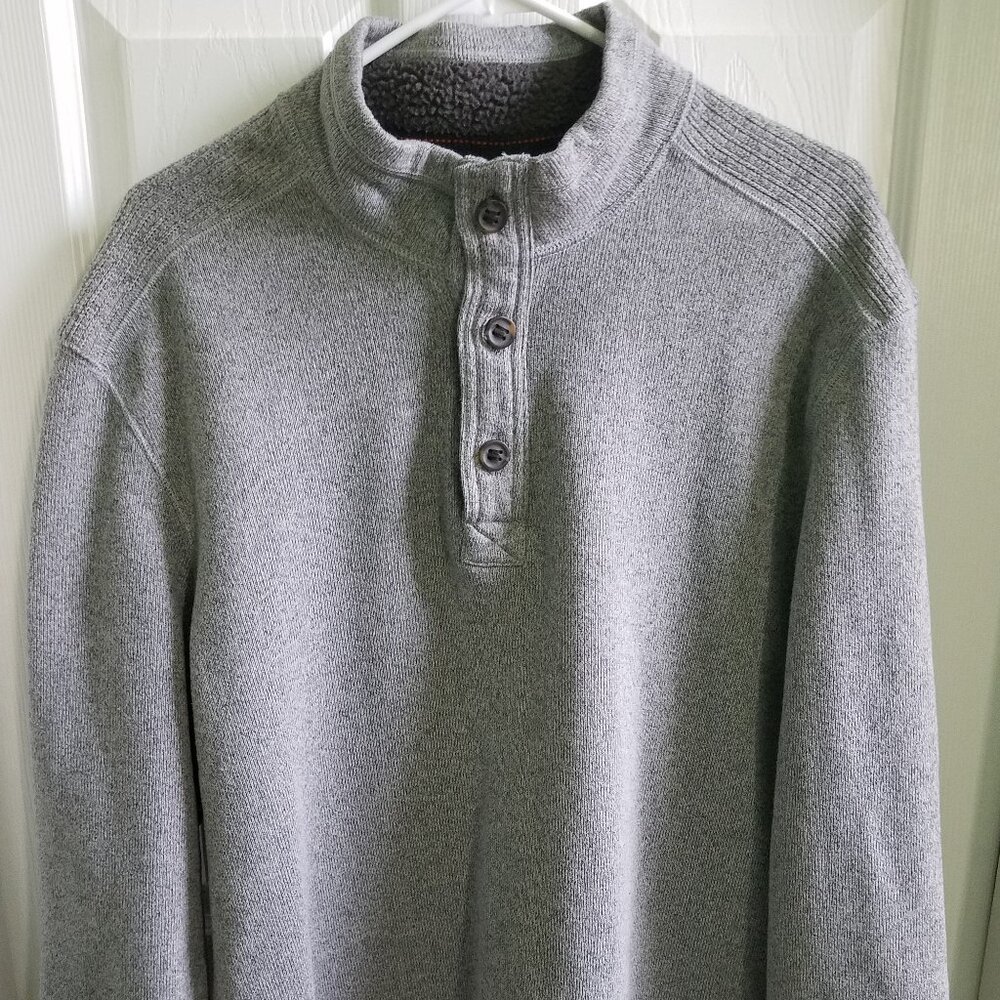 G H Bass & Co Mens Fleece Lined 3 Button Sweater XL Gray Long Sleeve